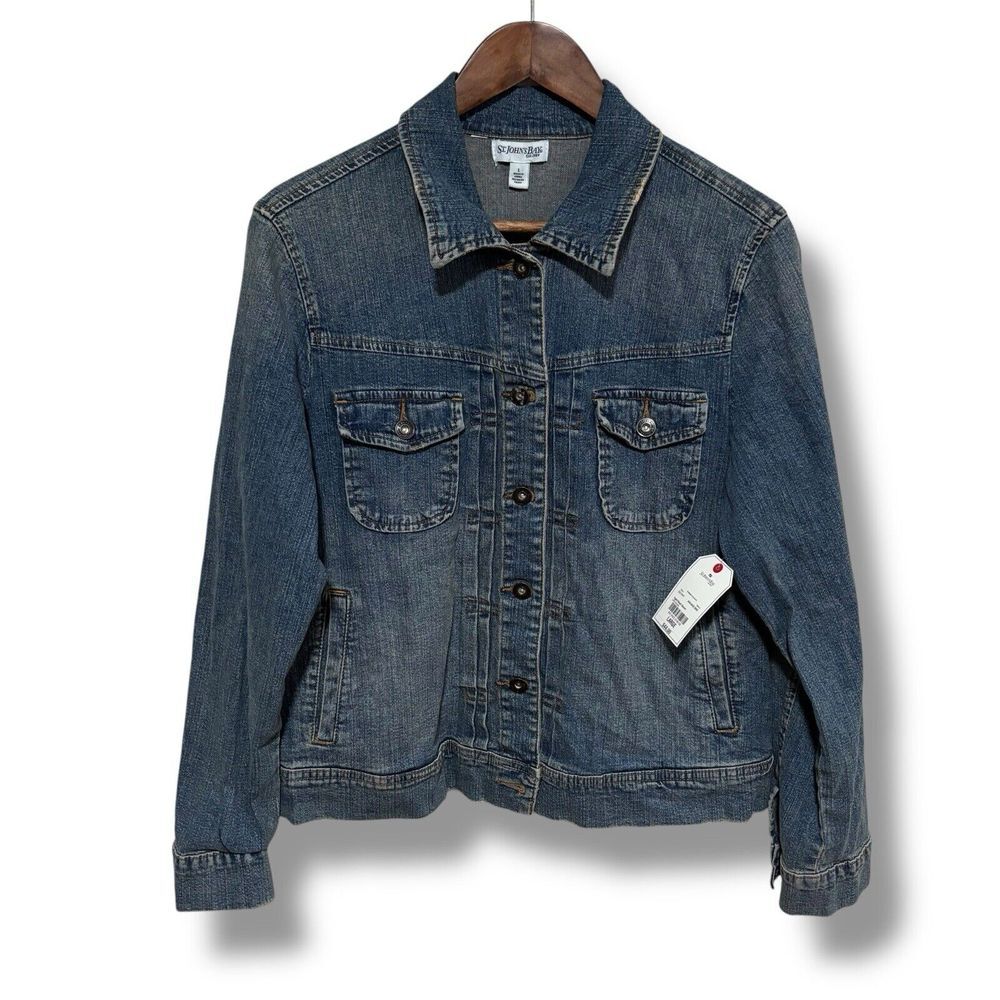 NWT St Johns Bay Women's Trucker‎ Workwear Denim Jacket Size Large 21 x 23.5